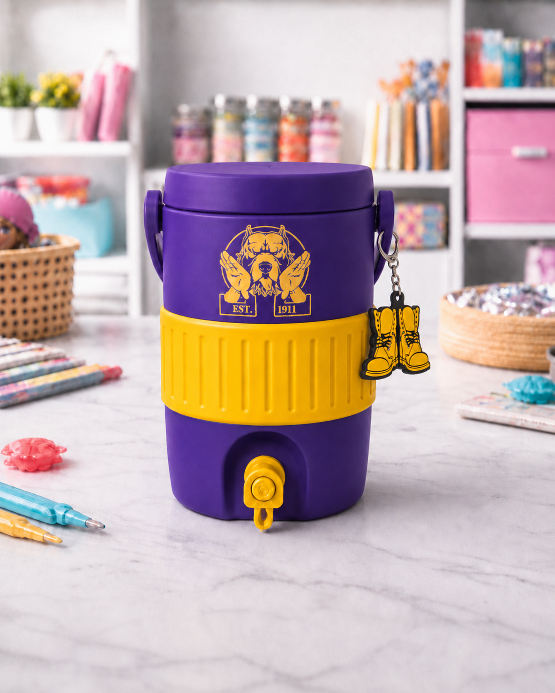 Q-Dog cooler and keychain