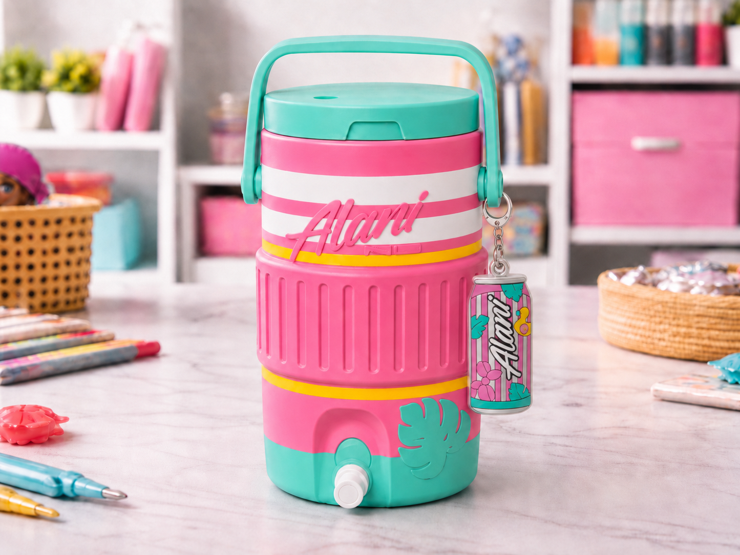 Cotton candy cooler with keychain