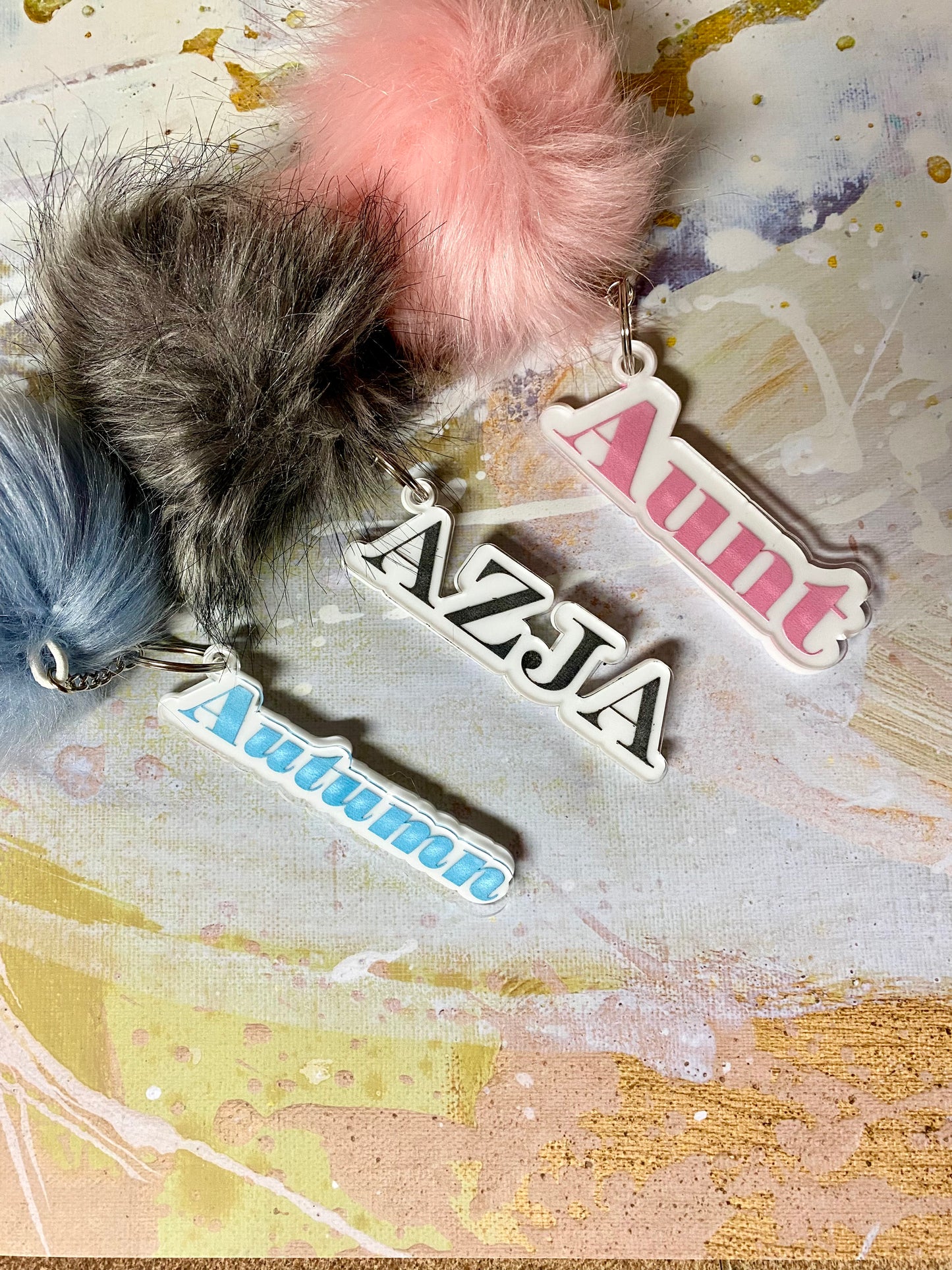 Custom white backing name keychains