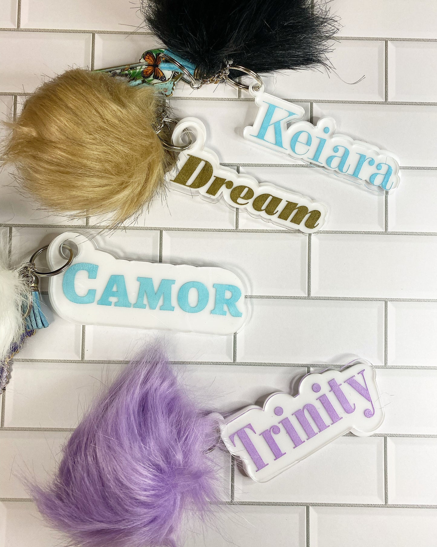 Custom white backing name keychains