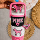 Pink 12oz can holder with keychain straw topper