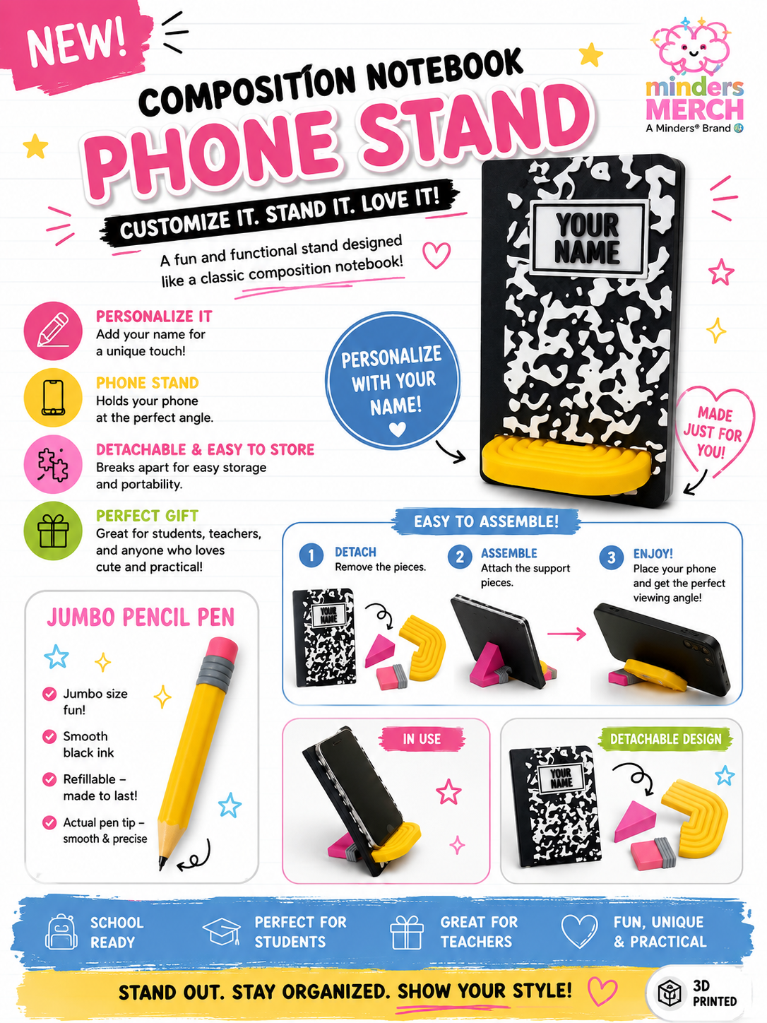 Composition notebook 3D phone stand