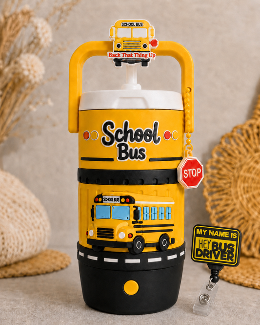 School Bus Driver 12oz can holder with badge reel