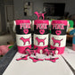 Pink 12oz can holder with keychain straw topper