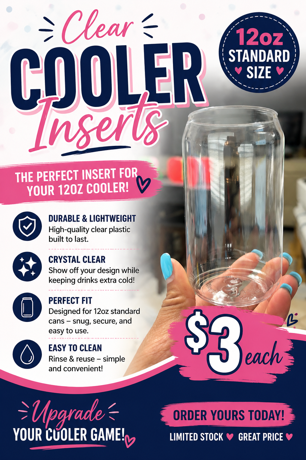 Clear plastic cooler inserts for 12oz STANDARD COOLERS ONLY