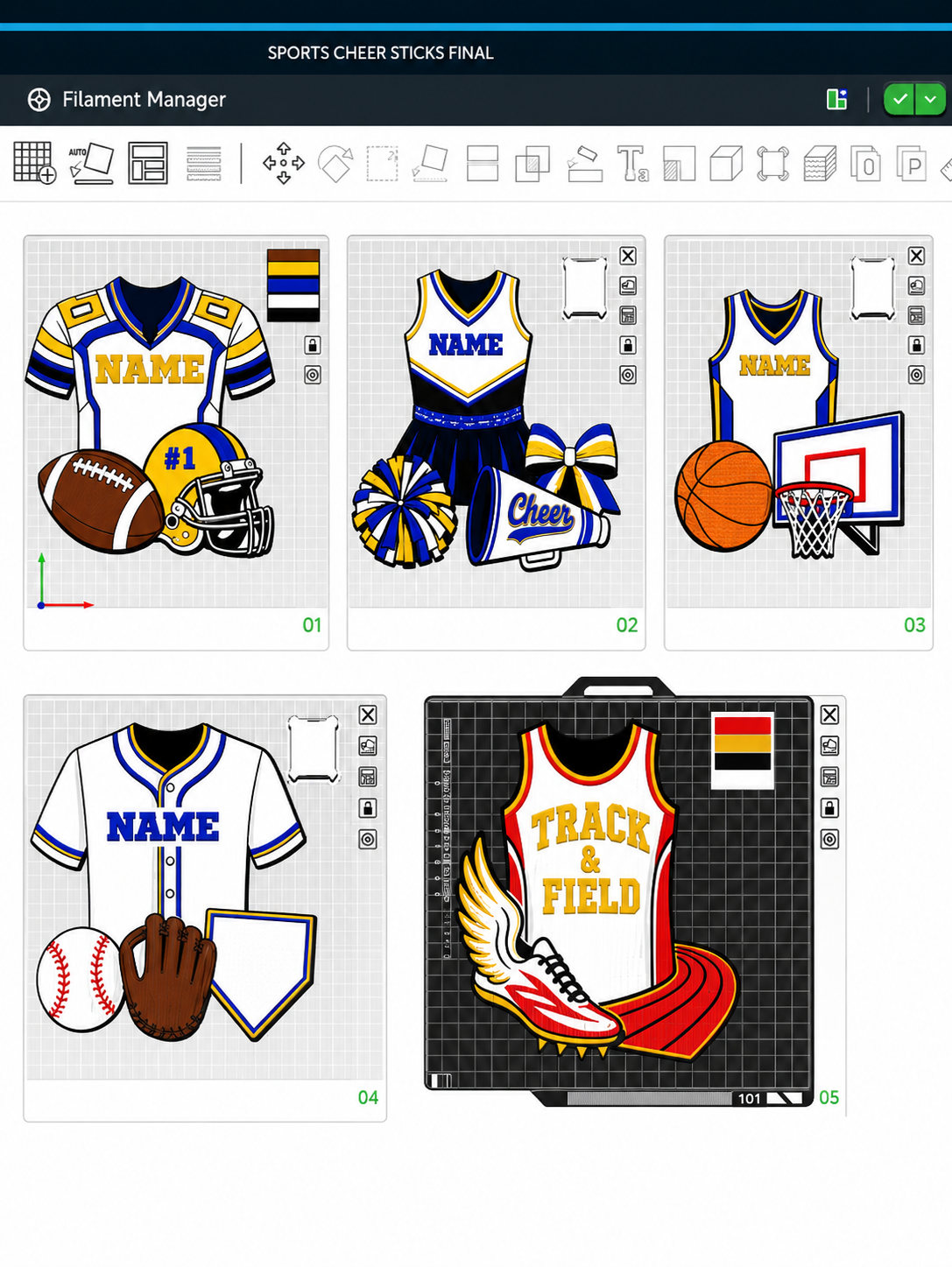 6 cheer stick sports themed 3mf file